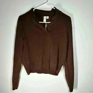 Joie brown long sleeve collared shirt. Cropped.